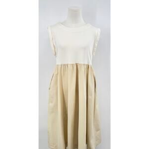 Anthropologie Maeve Babydoll Dress White Beige Midi T-Shirt Dress XS Runs larger